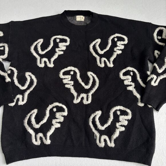Dreamers By Debut T Rex Dinosaur Sweater Womens L Black Novelty Teacher Oversize - Picture 2 of 9